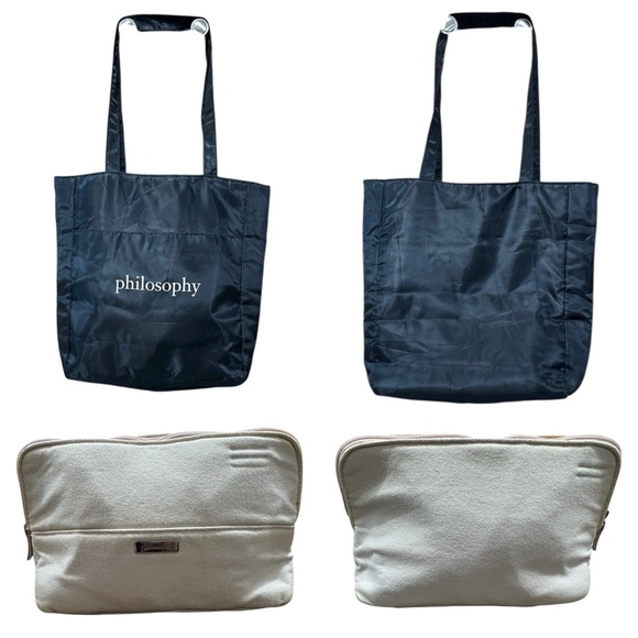 Philosophy Handbags - Philosophy Midnight Black Carryall Tote Bag with smaller Philosophy cosmetic bag